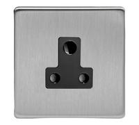 Varilight Round Pin Socket 5A - Screwless Brushed Steel With Black Insert, Xdsrp5Abs