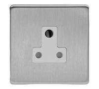 Varilight Round Pin Socket 5A - Screwless Brushed Steel With White Insert, Xdsrp5Aws
