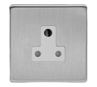 Varilight Round Pin Socket 5A - Screwless Brushed Steel With White Insert, XDSRP5AWS