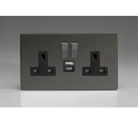 Varilight Screwless Iridium Black 2-Gang 13A Single Pole Switched Socket with 1x USB A & 1x USB C Charging Ports