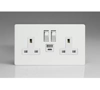 Varilight Screwless Premium White 2-Gang 13A Single Pole Switched Socket with 1x USB A & 1x USB C Charging Ports
