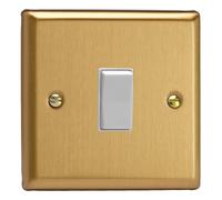 Varilight Single 1-Way Push Retractive Switch - Classic Brushed Brass With White Rocker, XBKR1W