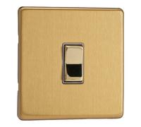Varilight Single 1-Way Push Retractive Switch - Screwless Brushed Brass With Polished Brass Rocker, Xdbkr1S
