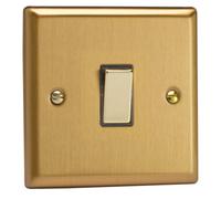 Varilight Single 20A Double Pole Switch - Classic Brushed Brass With Polished Brass Rocker, Xb20D