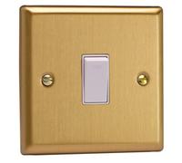 Varilight Single 20A Double Pole Switch - Classic Brushed Brass With White Rocker, Xb20W