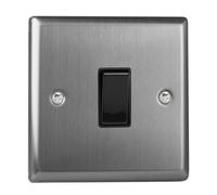 Varilight Single 20A Double Pole Switch - XT20B - Classic Brushed Steel with Black Rocker