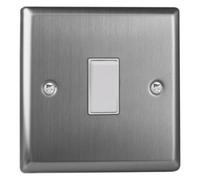 Varilight Switch XT20W Classic Brushed Steel 1 Gang 20A Double Pole White Rocker