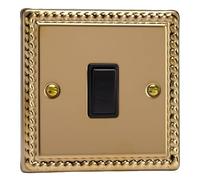 Varilight 1-Gang 20A Double Pole Rocker Switch Classic Georgian Brass with Black Rocker