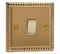 Varilight 1-Gang 20A Double Pole Rocker Switch XG20D, Classic Georgian Brass, Polished Brass Rocker