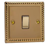 Varilight Single 20A Double Pole Switch - Classic Georgian Brass With Polished Brass Rocker, Xg20D