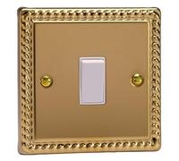 Varilight 1-Gang 20A Double Pole Rocker Switch Classic Georgian Brass with White Rocker
