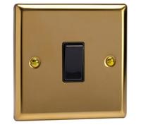 Varilight Single 20A Double Pole Switch - Classic Victorian Brass With Black Rocker, Xv20B