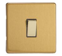 Varilight Single 20A Double Pole Switch - Screwless Brushed Brass With Polished Brass Rocker, Xdb20Ds