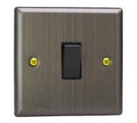 Varilight Single 20A Double Pole Switch - Urban Antique Brass With Black Rocker, Xy20B.ab