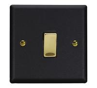 Varilight Single 20A Double Pole Switch - Vogue Matt Black With Polished Brass Rocker, XY20V.MB