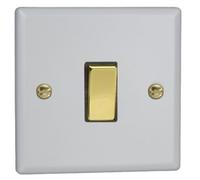 Varilight Single 20A Double Pole Switch - Vogue Matt White With Polished Brass Rocker, Xy20V.mw