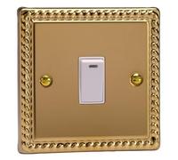 Varilight Single 20A Double Pole Switch With Neon - Classic Georgian Brass With White Rocker, XG20NW