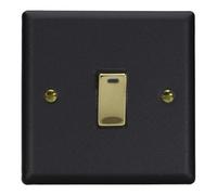 Varilight Single 20A Double Pole Switch With Neon - Vogue Matt Black With Polished Brass Rocker, Xy20Nv.mb