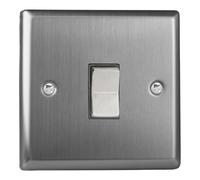 Varilight Single Centre-Off Retractive Switch - Classic Brushed Steel With Brushed Steel Rocker, XTKR1D