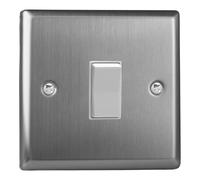 Varilight Single Centre-Off Retractive Switch - Classic Brushed Steel With White Rocker, XTKR1W
