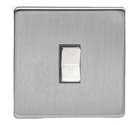 Varilight Single Centre-Off Retractive Switch - Screwless Brushed Steel With Brushed Steel Rocker, XDSKR1S