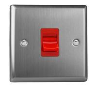 Varilight Single Cooker Switch - Classic Brushed Steel With Red Insert, XT45S