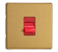 Varilight Single Cooker Switch - Screwless Brushed Brass With Red Insert, Xdb45Ss