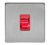 Varilight Single Cooker Switch - Screwless Brushed Steel With Red Insert
