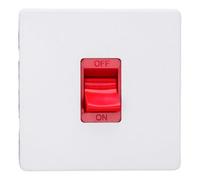 Varilight Single Cooker Switch - Screwless Primed Ready To Paint With Red Insert, Xdy45Ss.pd