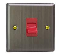 Varilight Single Cooker Switch - Urban Antique Brass With Red, Xy45S.ab