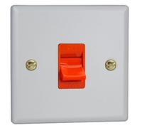 Varilight Single Cooker Switch - Vogue Matt White With Red Insert, Xy45S.mw