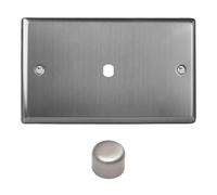 Varilight Single Faceplate Kit (Dimmer Modules Not Included) Twin Plate - Classic Brushed Steel With Brushed Steel Knob, WTD1