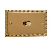 Varilight Single Matrix Dimmer Kit Twin Plate - Classic Georgian Brass with Polished Brass Knob