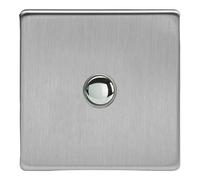 Varilight Single Impulse Light Switch 2-Way - Screwless Brushed Steel With Chrome Button, XDSP1S