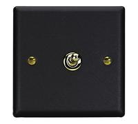 Varilight Vogue Collection Matt Black 1 Gang 1 or 2-Way 10 Amp Toggle Switch with Brass Toggle