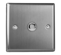Varilight XTM1 Classic Brushed Steel 1 Gang 6A 1-Way Push-to-Make Momentary Switch