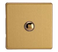 Varilight Single Momentary Retractive Switch - Screwless Brushed Brass With Polished Brass Button, Xdbm1S