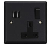 Varilight Single Plug Socket With USB Charging - Urban Matt Black With Black Insert, XY4U2SB.MB