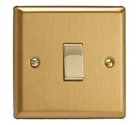 Varilight Single Push Retractive Switch - Classic Brushed Brass With Polished Brass Rocker, XBBR1D