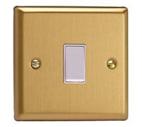 Varilight Single Push Retractive Switch - Classic Brushed Brass With White Rocker, XBBR1W