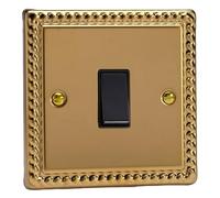 Varilight Single Push Retractive Switch - Classic Georgian Brass With Black Rocker