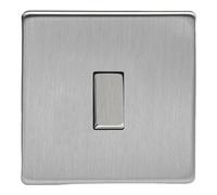 Varilight Single Push Retractive Switch - Screwless Brushed Steel With Brushed Steel Rocker, XDSBR1S