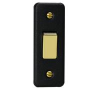 Varilight Single Light Switch 2-Way - Architrave Matt Black With Polished Brass Rocker