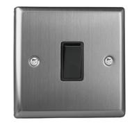 Varilight Single Rocker Light Switch 2-Way - Classic Brushed Steel With Black Rocker, XT1B