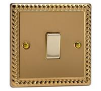 Varilight Single Rocker Light Switch 2-Way - Classic Georgian Brass With Polished Brass Rocker, XG1D