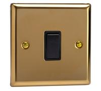 Varilight Single Rocker Light Switch 2-Way - Classic Victorian Brass With Black Rocker, Xv1B