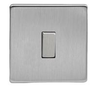 Varilight Single Rocker Light Switch 2-Way - Screwless Brushed Steel With Brushed Steel Rocker, XDS1S