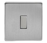 Varilight Single Rocker Light Switch 2-Way - Screwless Brushed Steel With Brushed Steel Rocker, Xds1S