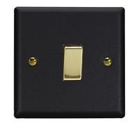 Varilight Single Rocker Light Switch 2-Way - Vogue Matt Black with Polished Brass Rocker, XY1V.MB