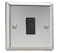 Varilight Single Rocker Light Switch Intermediate - Classic Mirror Chrome With Black Rocker, Xc7B